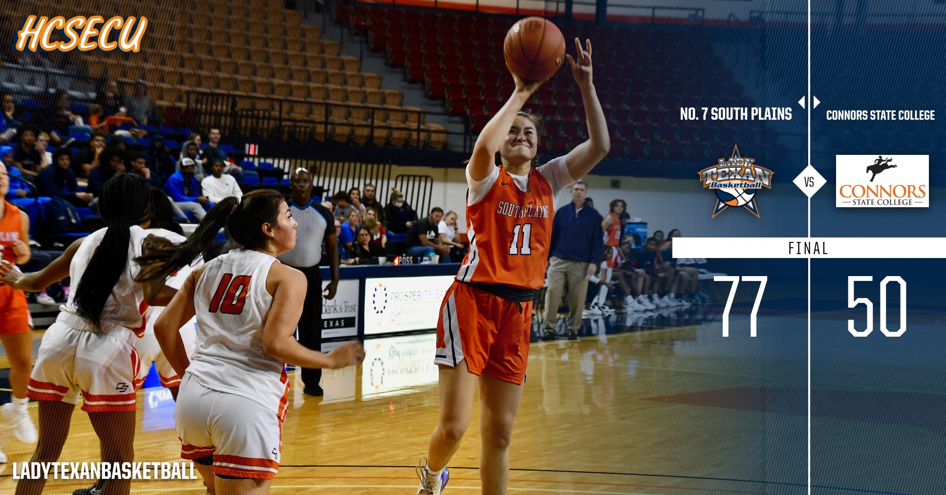 #7 Lady Texans oust Connors State College 77-50 Friday