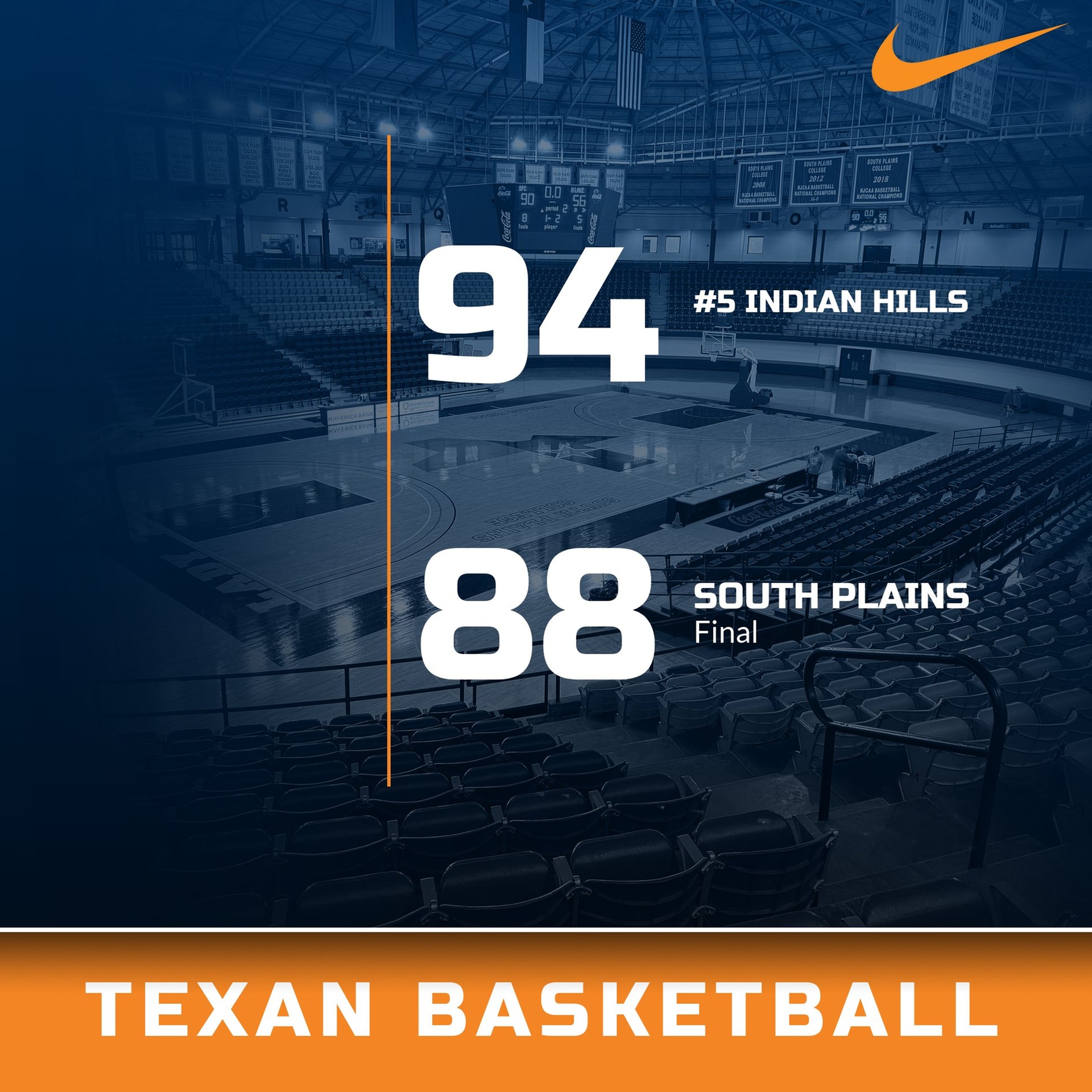 #5 Indian Hills clips Texans 94-88 Friday